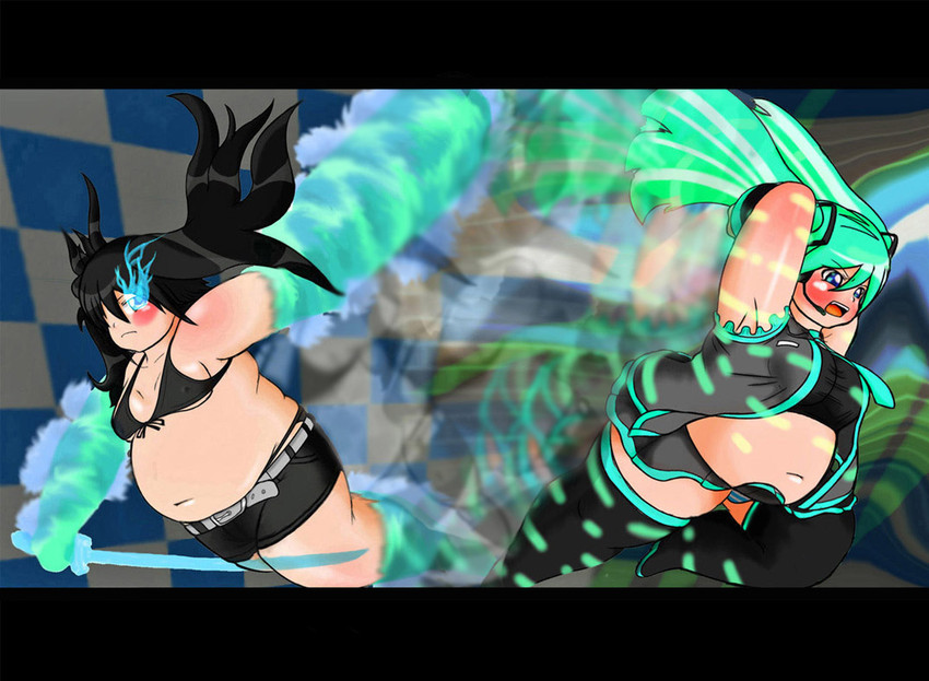 hatsune miku and black rock shooter (vocaloid and 1 more)