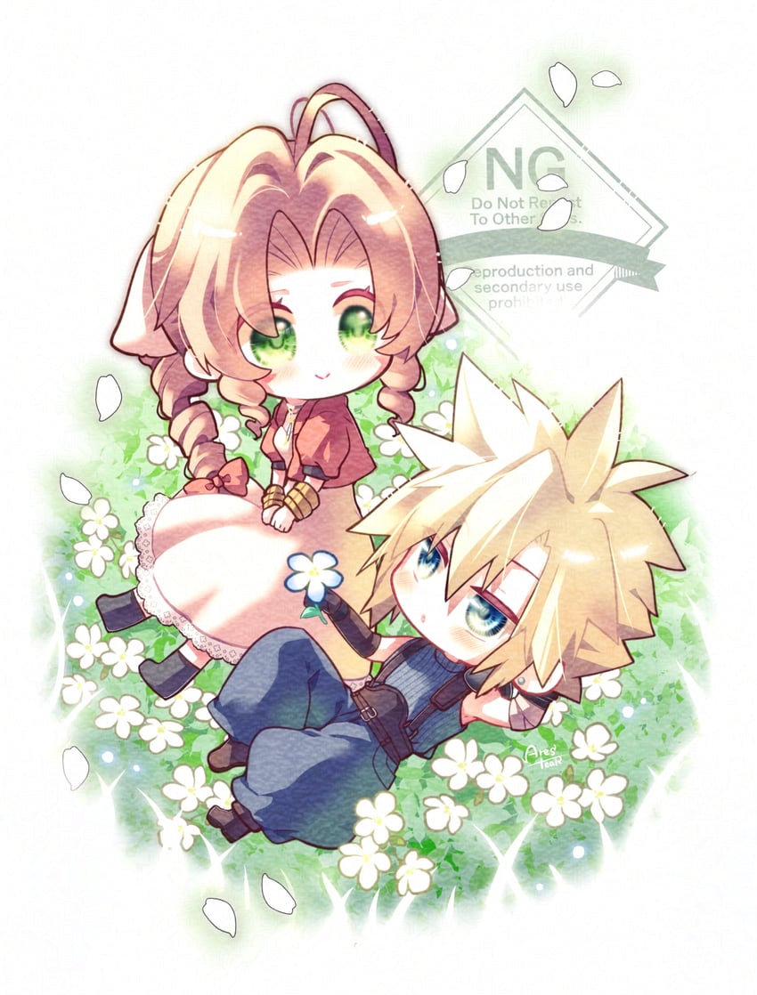 cloud strife and aerith gainsborough (final fantasy and 2 more) drawn by arestear0701