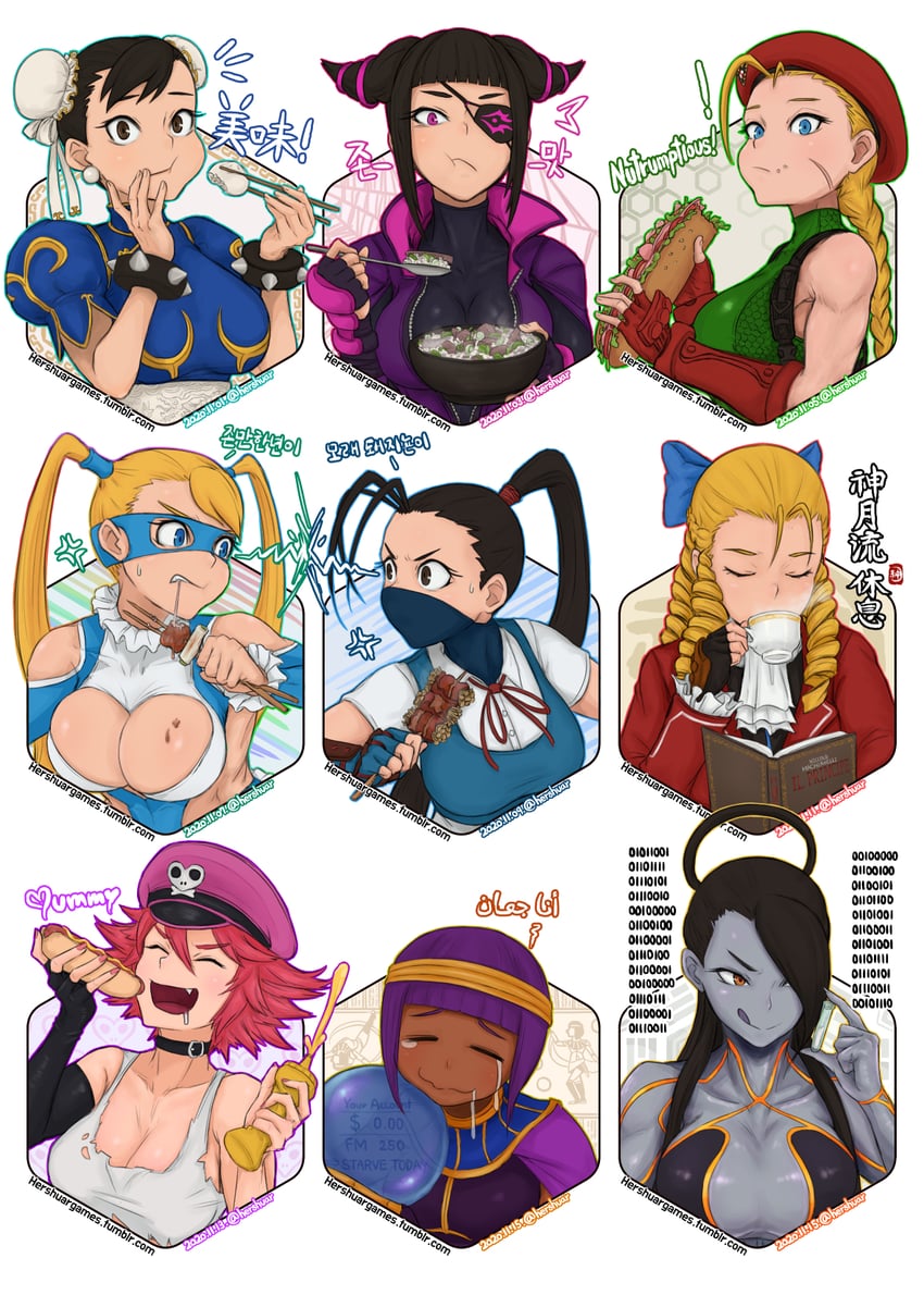 chun-li, cammy white, han juri, rainbow mika, ibuki, and 4 more (street fighter and 1 more) drawn by hershuar