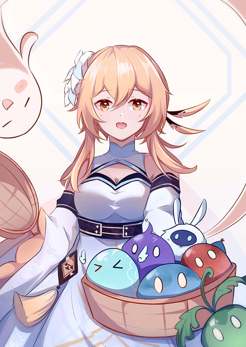 lumine, slime, hydro slime, abyss mage, anemo slime, and 3 more (genshin impact) drawn by catmelon_(user_melon010203)