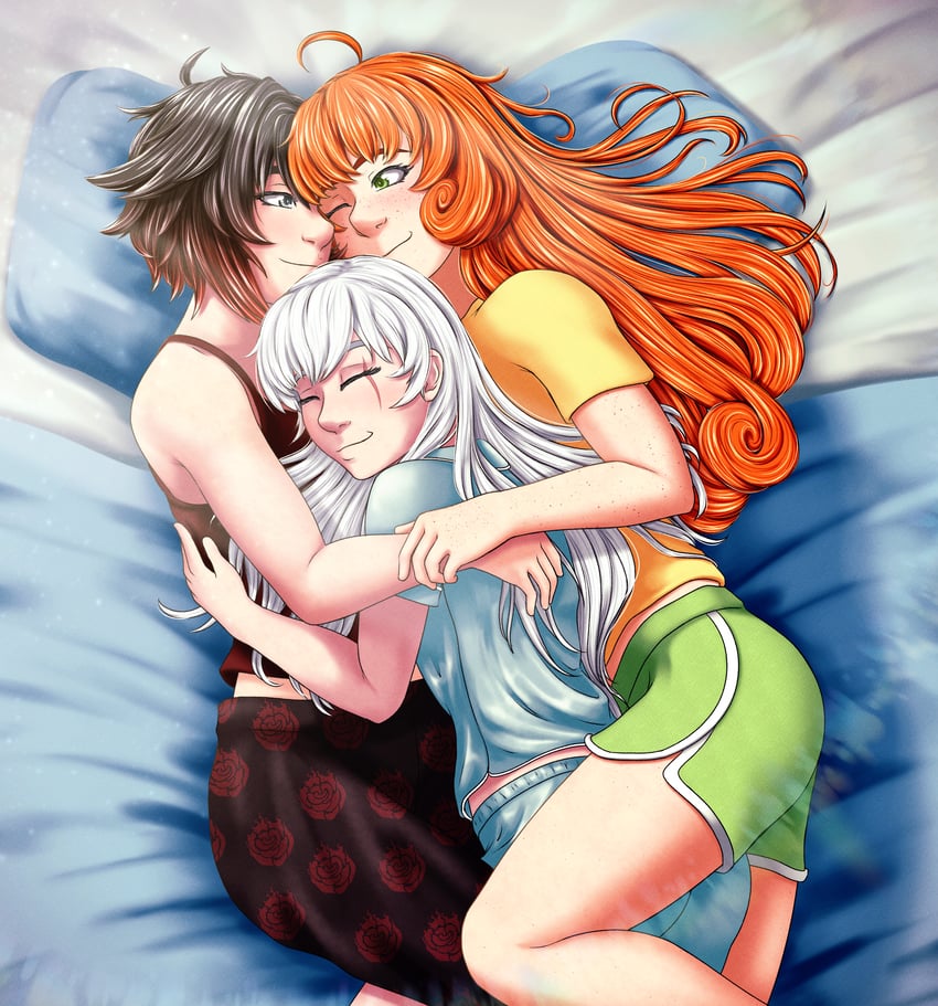 ruby rose, weiss schnee, and penny polendina (rwby) drawn by lainycakes