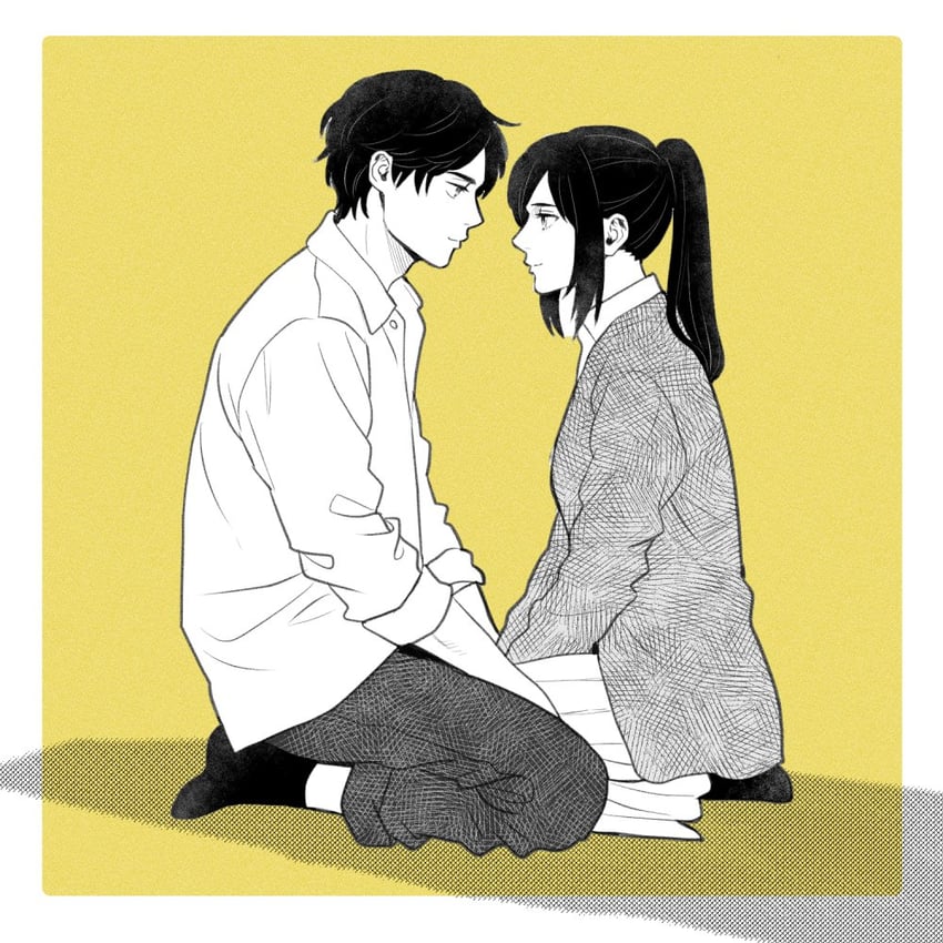 mikasa ackerman and eren yeager (shingeki no kyojin) drawn by 1216liddell