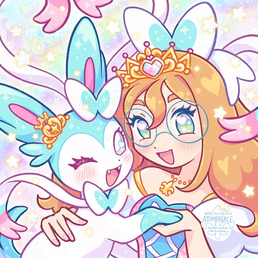sylveon (original and 1 more) drawn by atom_palace