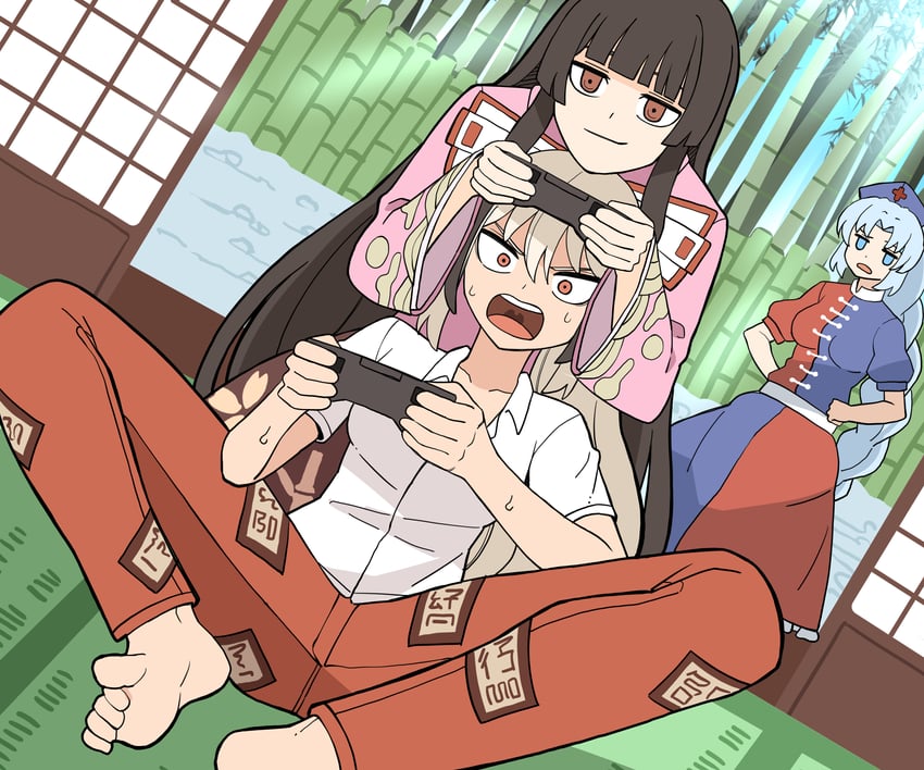 fujiwara no mokou, houraisan kaguya, and yagokoro eirin (touhou) drawn by ddok