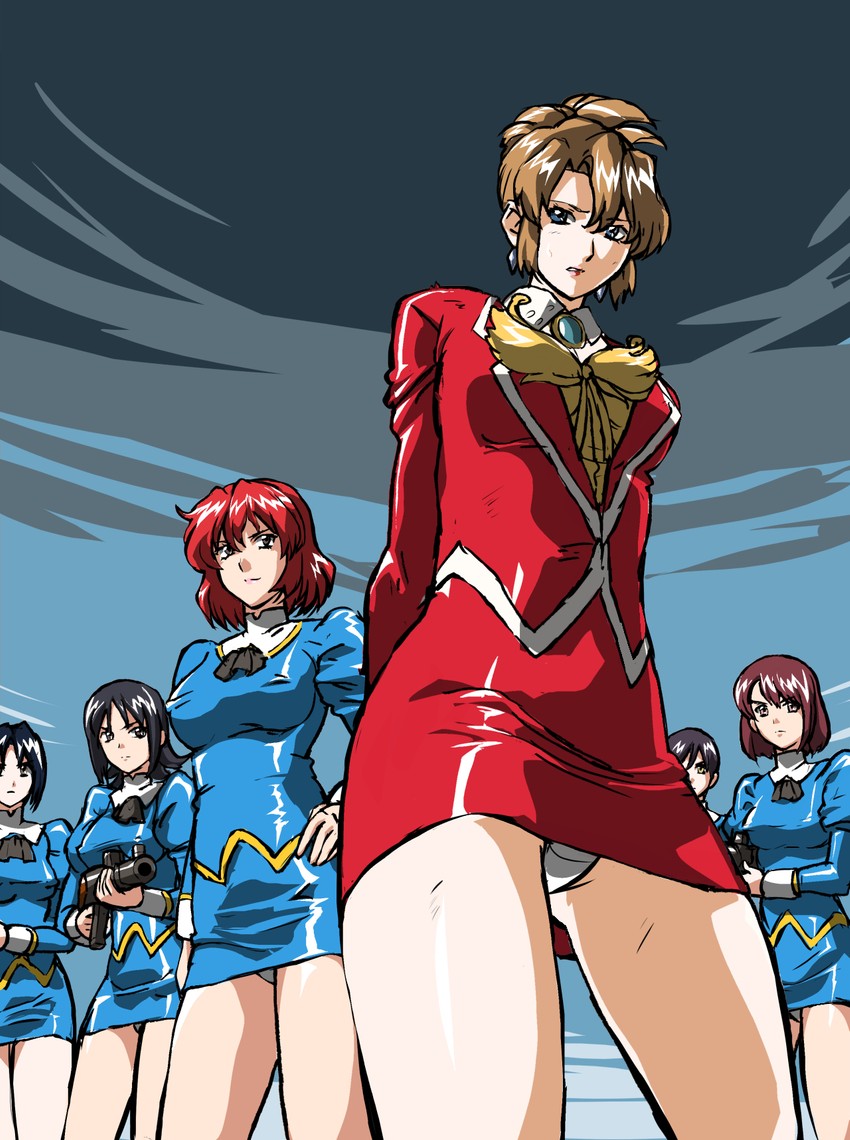 sumeragi aika, blue delmo, blue delmo leader, waitress delmo, blue delmo s, and 2 more (aika and 1 more) drawn by mamesi_(suhk8583)