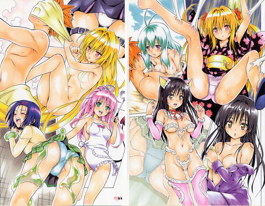 konjiki no yami, lala satalin deviluke, kotegawa yui, sairenji haruna, yuuki rito, and 1 more (to love-ru) drawn by yabuki_kentarou