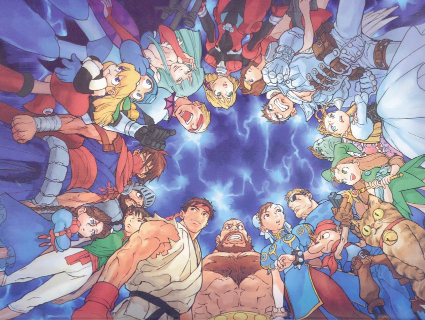 chun-li, morrigan aensland, ryu, roll, mega man, and 16 more (street fighter and 12 more) drawn by nishimura_kinu