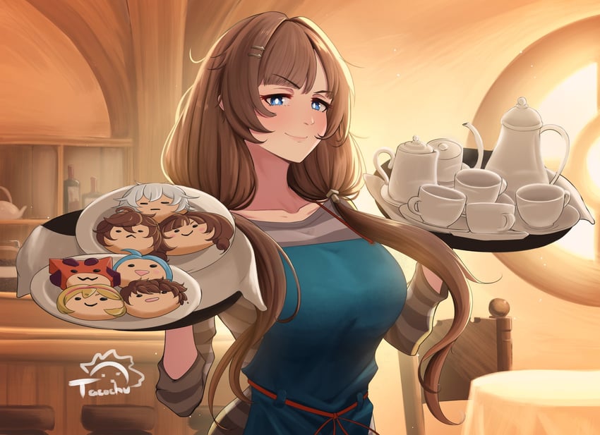 djeeta, gran, sandalphon, vyrn, lucifer, and 1 more (granblue fantasy) drawn by tacochu