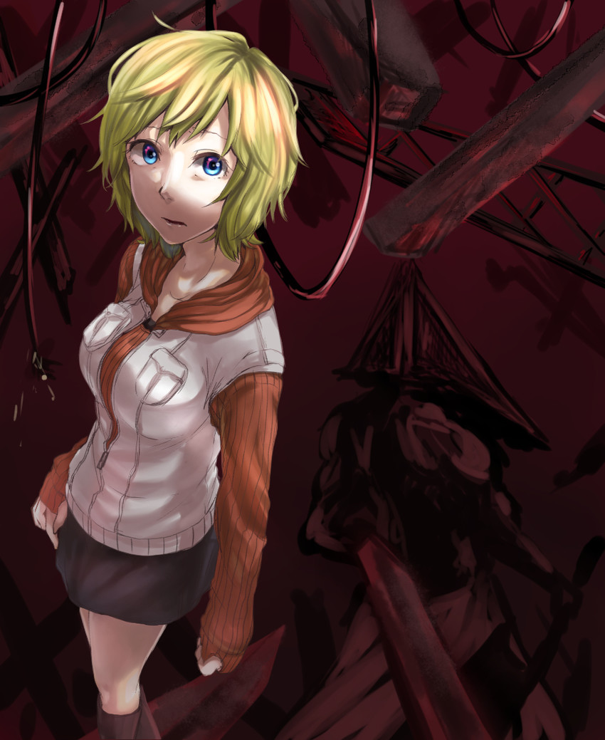 pyramid head and heather mason (silent hill 2 and 2 more) drawn by sakaki_kage