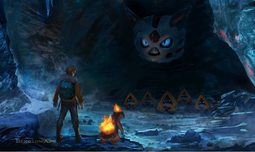 quilava, glalie, and snorunt (pokemon) drawn by bixclowart