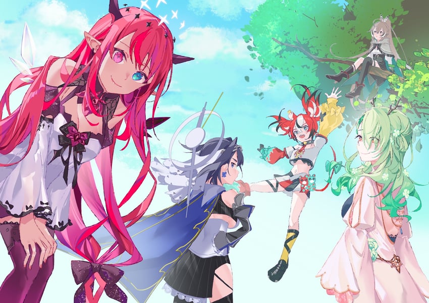 ouro kronii, nanashi mumei, hakos baelz, ceres fauna, and irys (hololive and 1 more) drawn by catword
