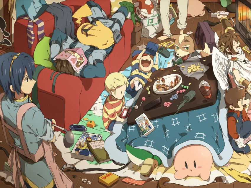pikachu, kirby, samus aran, mario, jigglypuff, and 10 more (pokemon and 15 more) drawn by gabu_kichi