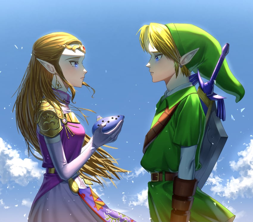 link and princess zelda (the legend of zelda and 1 more) drawn by