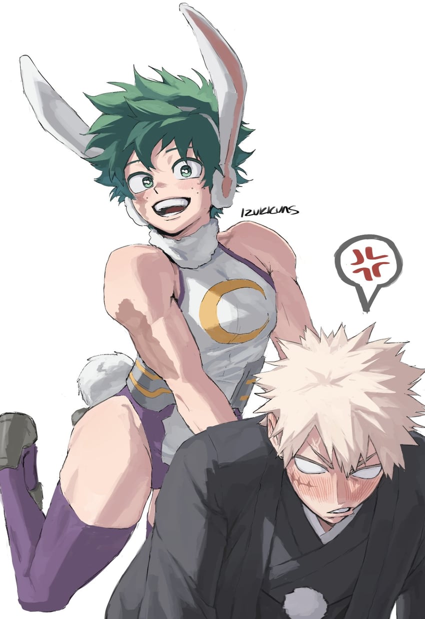 midoriya izuku, mirko, and bakugou katsuki (boku no hero academia) drawn by izukkuns