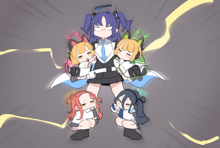 yuuka, aris, momoi, midori, and yuzu (blue archive) drawn by nemo_(leafnight)