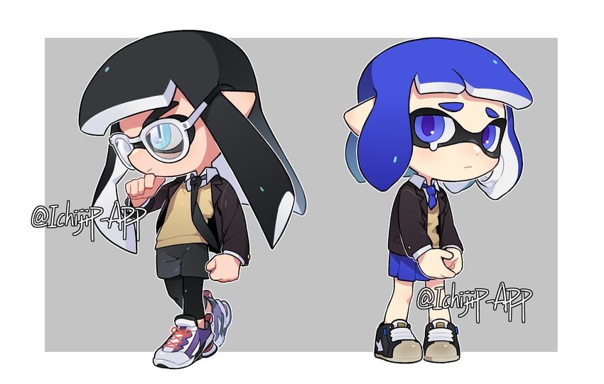 inkling player character and inkling girl (splatoon) drawn by ichijip_app