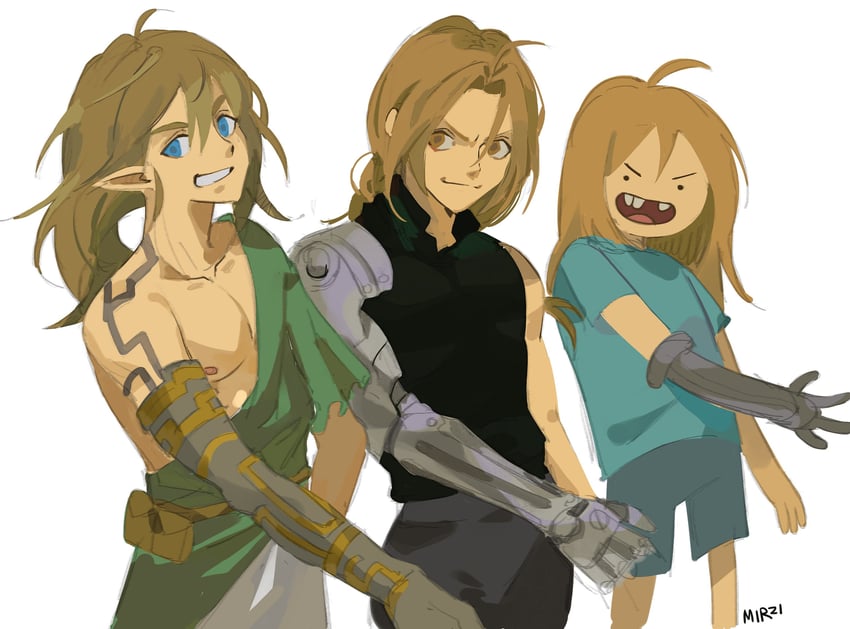 link, edward elric, and finn the human (the legend of zelda and 3 more) drawn by rightgate