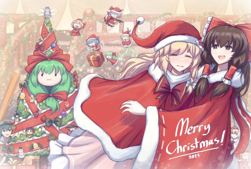 hakurei reimu, kirisame marisa, remilia scarlet, flandre scarlet, alice margatroid, and 7 more (touhou) drawn by there2007