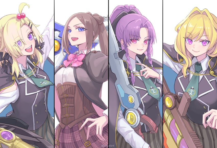 hibino waku, ichinomiya michaela himari, nishikawa miharu, and tejima komachi (assault lily) drawn by mila_(yuta27315)