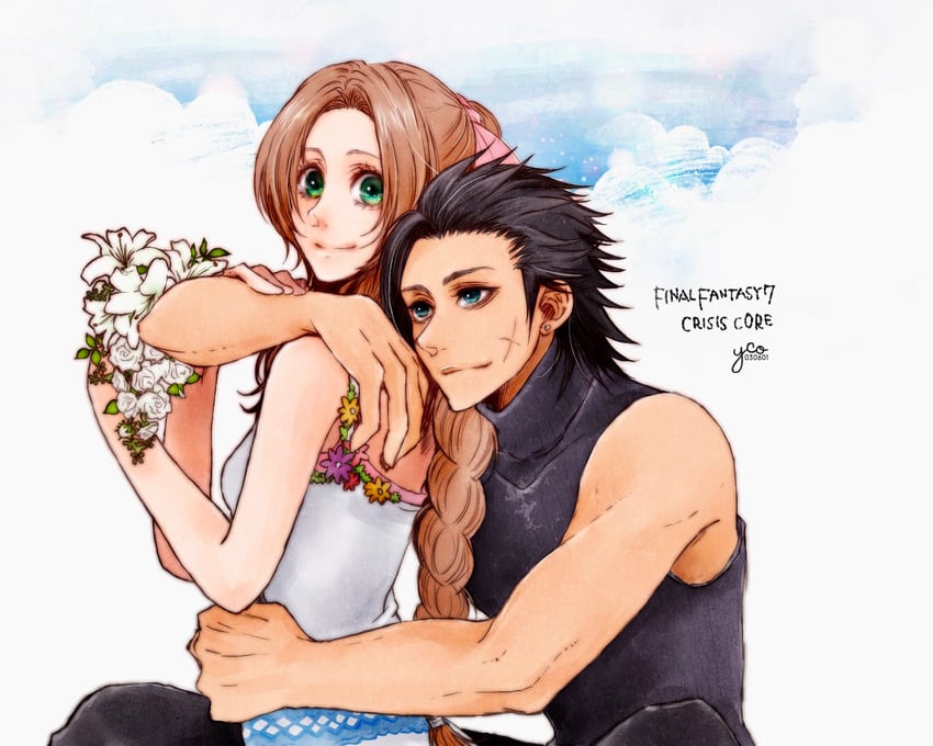 aerith gainsborough and zack fair (final fantasy and 2 more) drawn by yco_030601