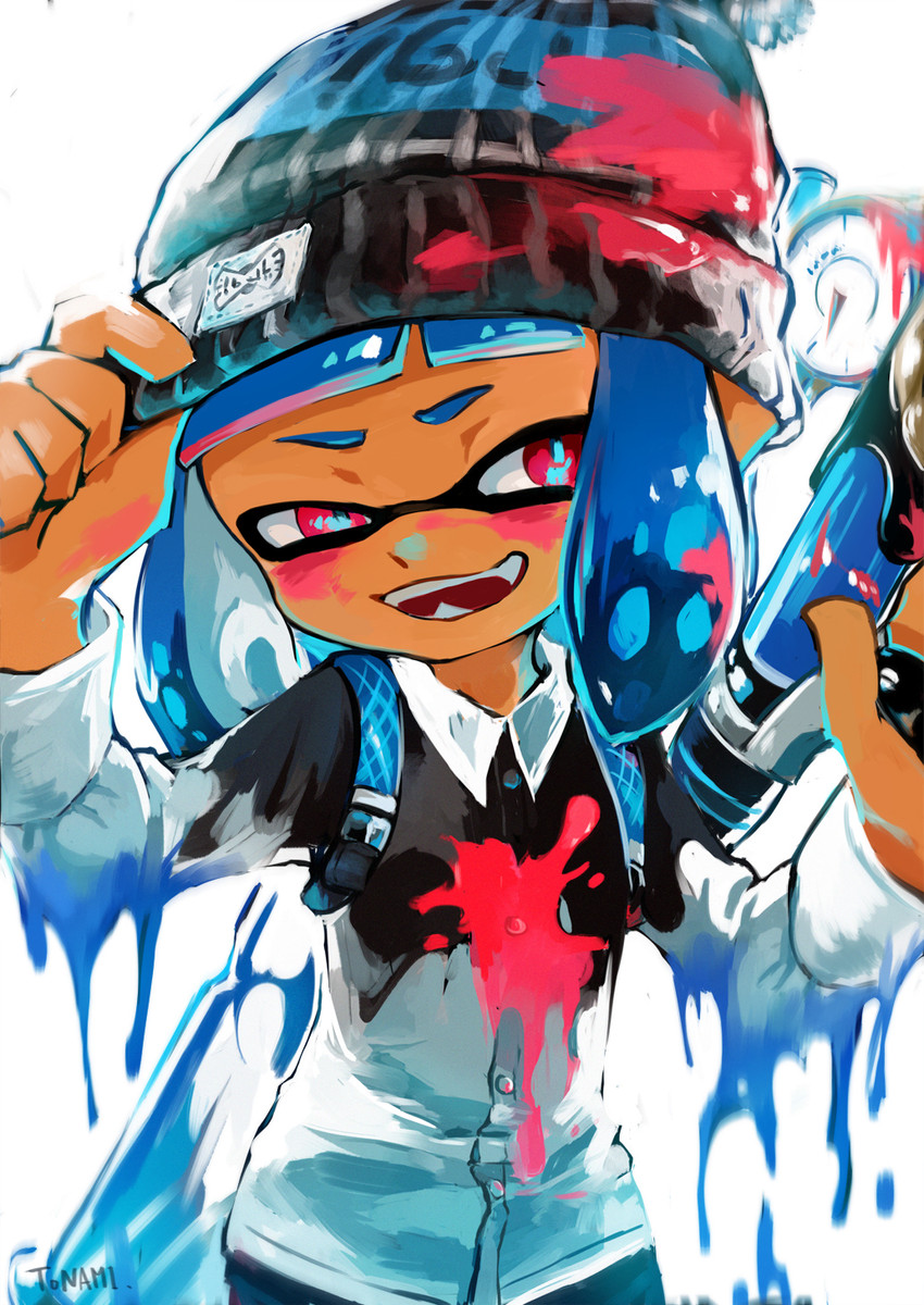 inkling player character and inkling girl (splatoon) drawn by tona_bnkz