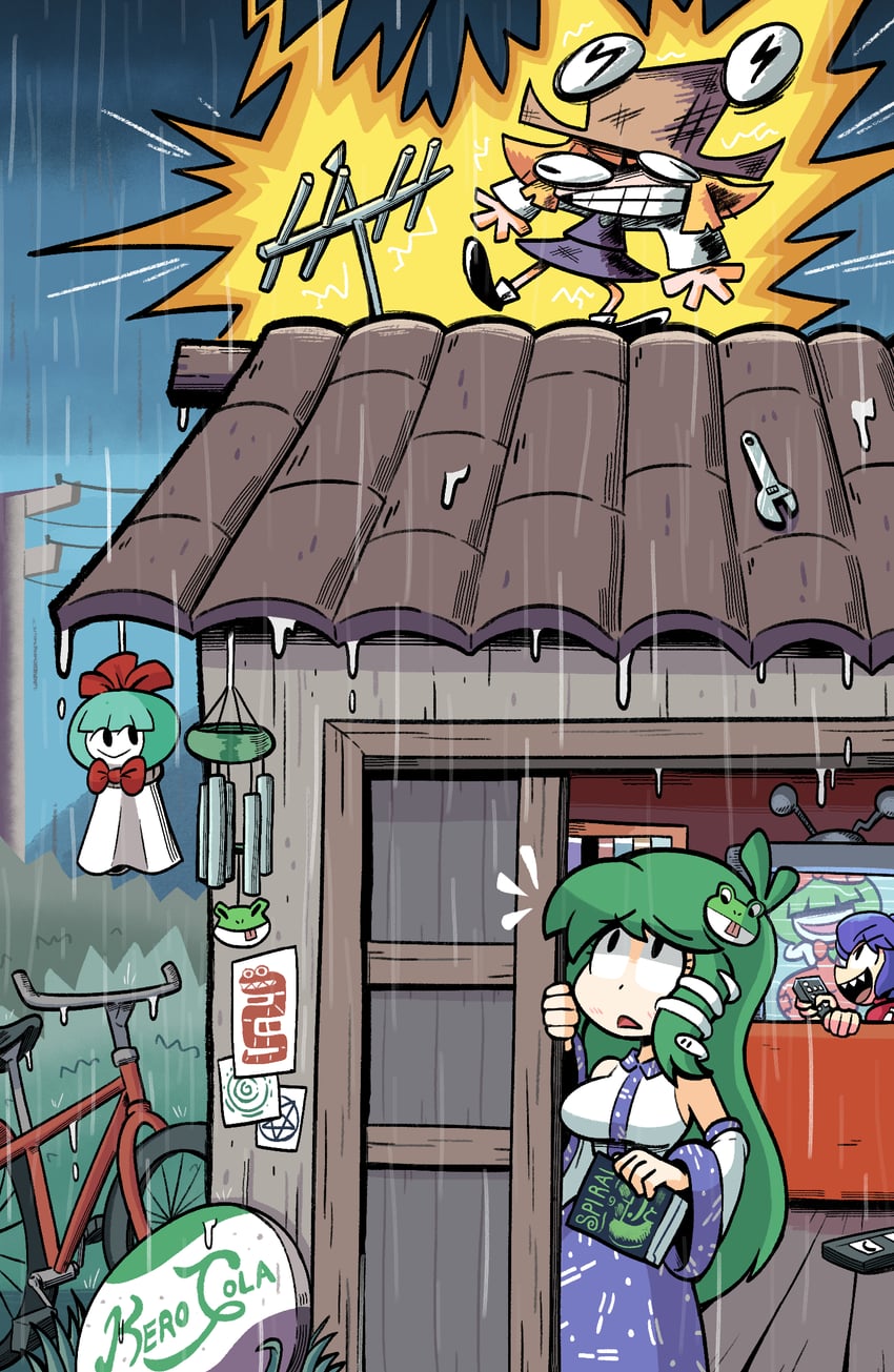 kochiya sanae, moriya suwako, yasaka kanako, kagiyama hina, and pyonta (touhou) drawn by kevin_arthur