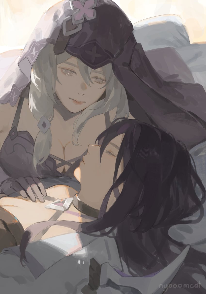 acheron and black swan (honkai and 1 more) drawn by nyoomcat