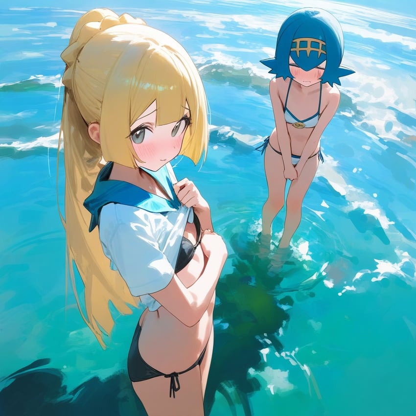 lillie and lana (pokemon and 1 more) drawn by zerobeastskaiai