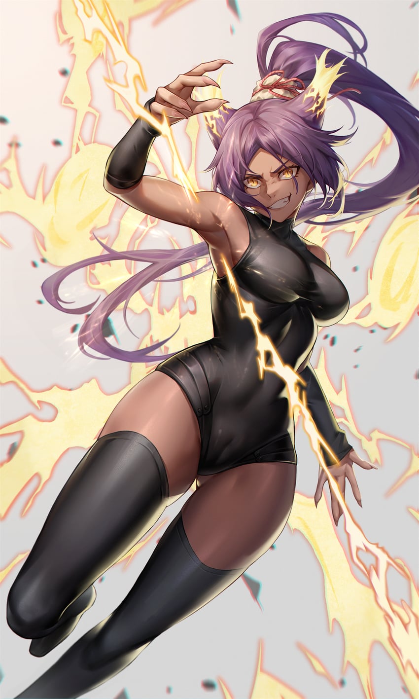 shihouin yoruichi (bleach and 1 more) drawn by hua-j