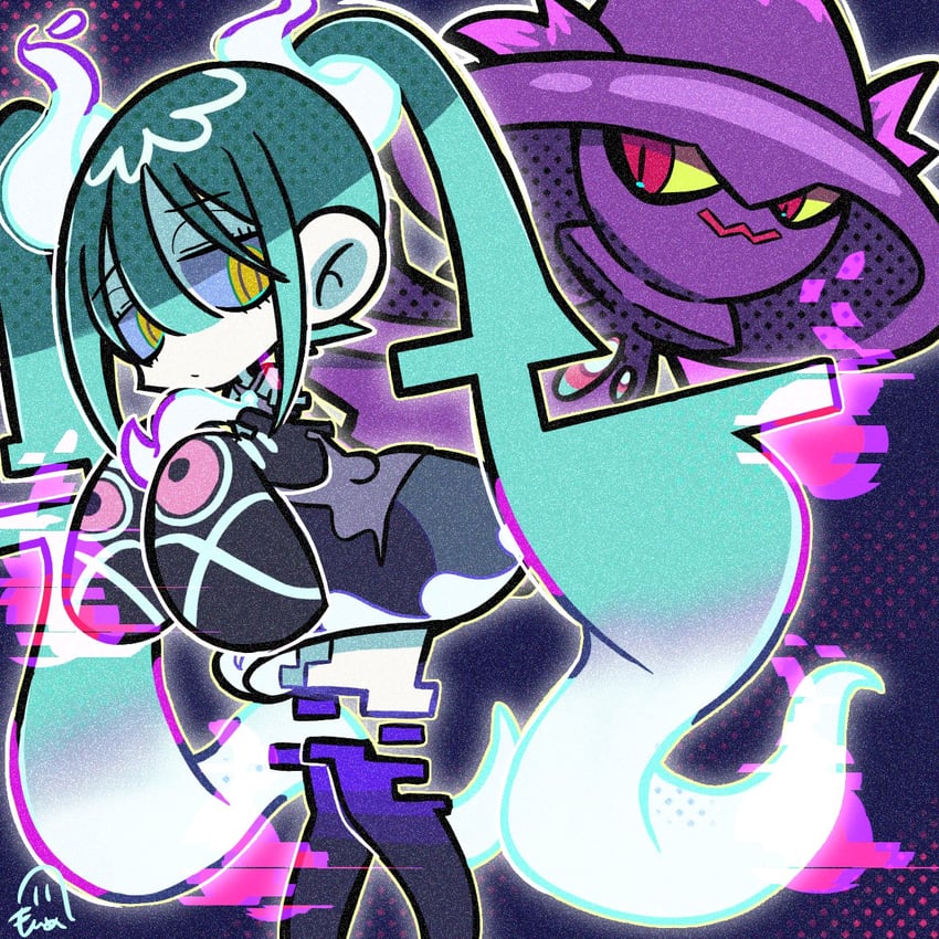 hatsune miku, mismagius, and ghost miku (pokemon and 2 more) drawn by monme_(monme_v)