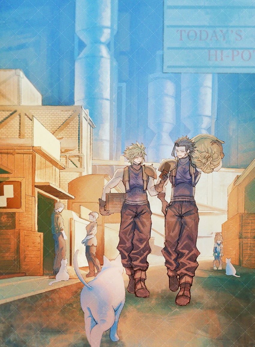 cloud strife, zack fair, and betty (final fantasy and 3 more) drawn by shi6s