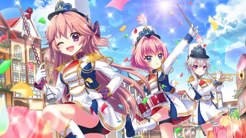hiiragi kae, ichijou ruka, and haeno akari (re:stage!) drawn by izumi_tsubasu