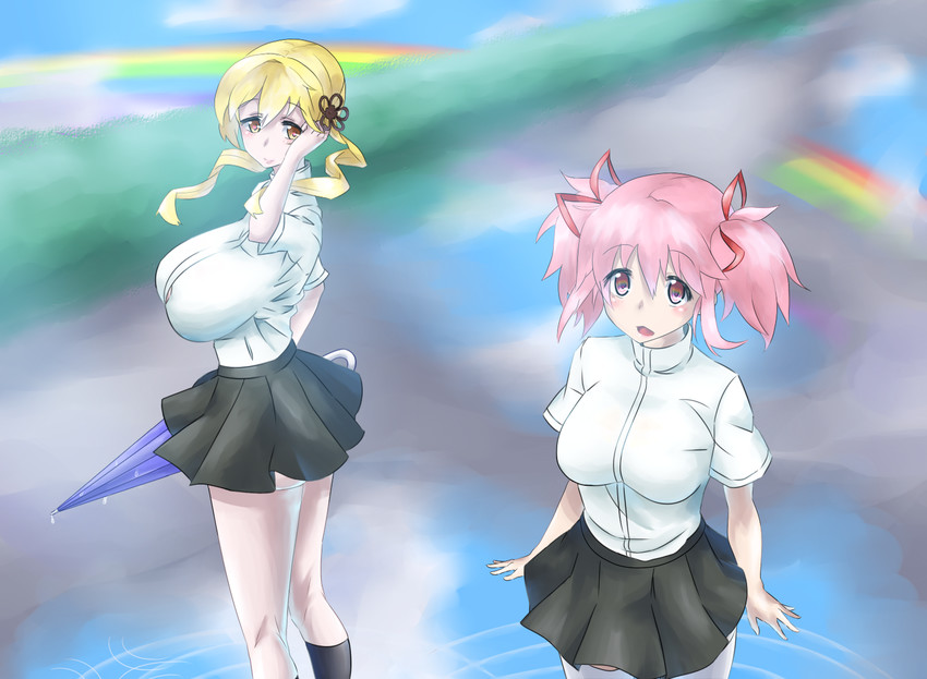 kaname madoka and tomoe mami (mahou shoujo madoka magica) drawn by mizuumi_(bb)