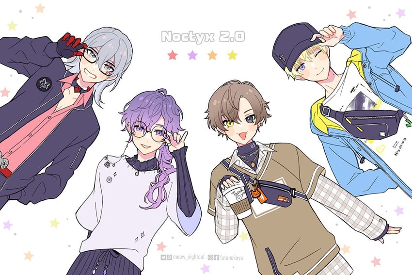 sonny brisko, alban knox, uki violeta, and fulgur ovid (nijisanji and 1 more) drawn by nightcat