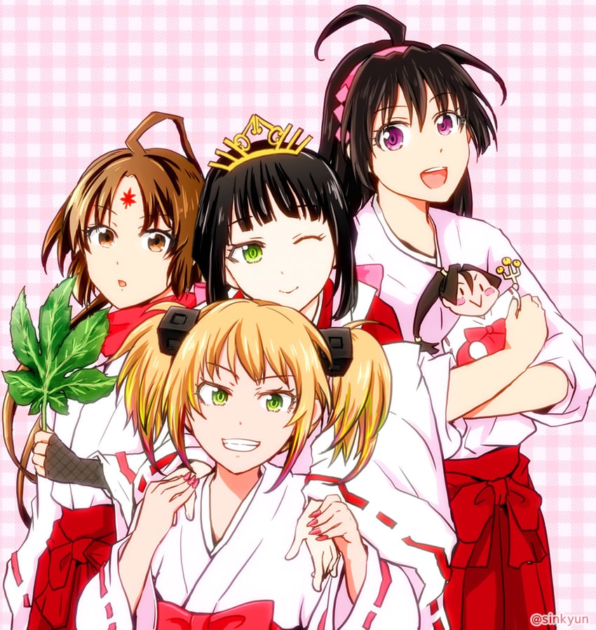 mochizuki ayako, shizuku, sasaki mima, and natsu-no-yon (nige jouzu no wakagimi) drawn by sinkyun