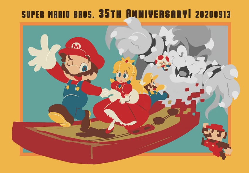 princess peach, mario, luigi, and toad (mario and 1 more) drawn by ukata