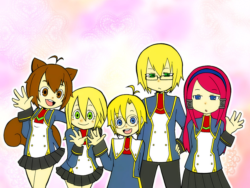 makoto nanaya, noel vermillion, jin kisaragi, tsubaki yayoi, and carl clover (blazblue) drawn by kimidori_(gycw)
