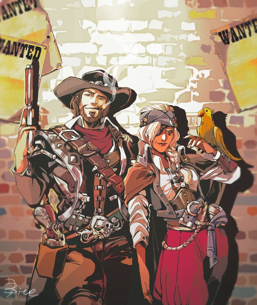 cassidy, ana, corsair ana, and van helsing cassidy (overwatch and 1 more) drawn by bite_(yaowww0)