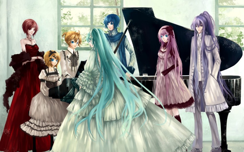 hatsune miku, kagamine rin, kagamine len, megurine luka, kaito, and 2 more (vocaloid) drawn by katari_biumi