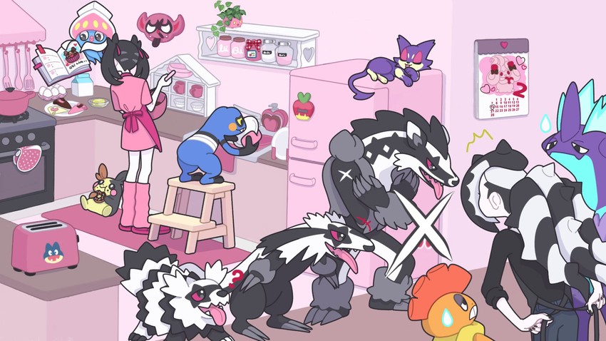 marnie, piers, alcremie, hoppip, toxtricity, and 8 more (pokemon and 1 more) drawn by nyaasechan