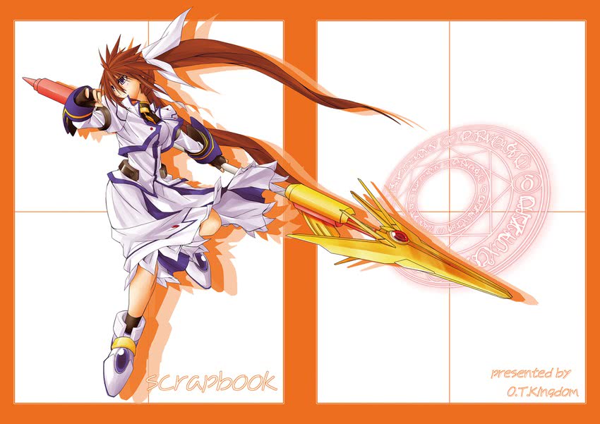takamachi nanoha and raising heart (lyrical nanoha and 1 more) drawn by yu_lulu_(uka) and yuuka_(o.t.kingdom)