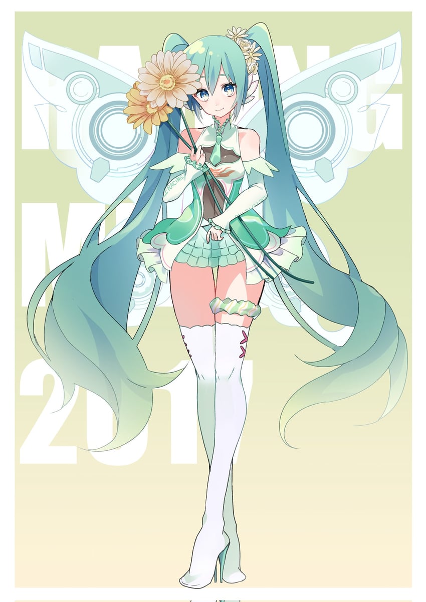 hatsune miku and racing miku (vocaloid and 1 more) drawn by kusunokimizuha