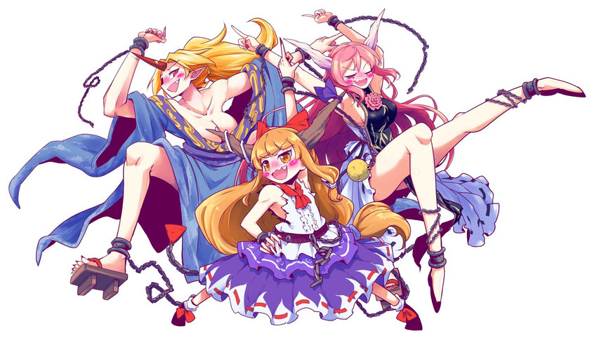 ibuki suika, hoshiguma yuugi, and ibaraki douji (touhou) drawn by joyfull_(terrace)