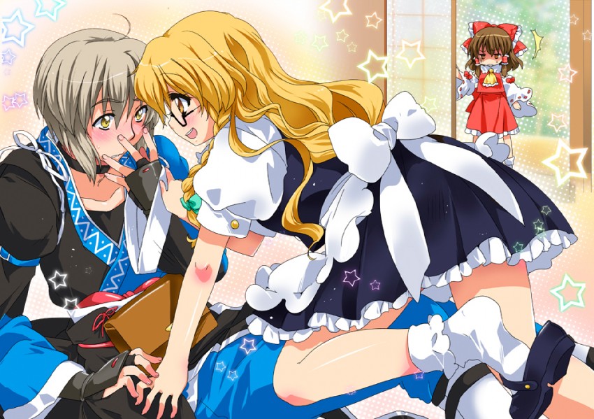 hakurei reimu, kirisame marisa, and morichika rinnosuke (touhou) drawn by malino_(dream_maker)