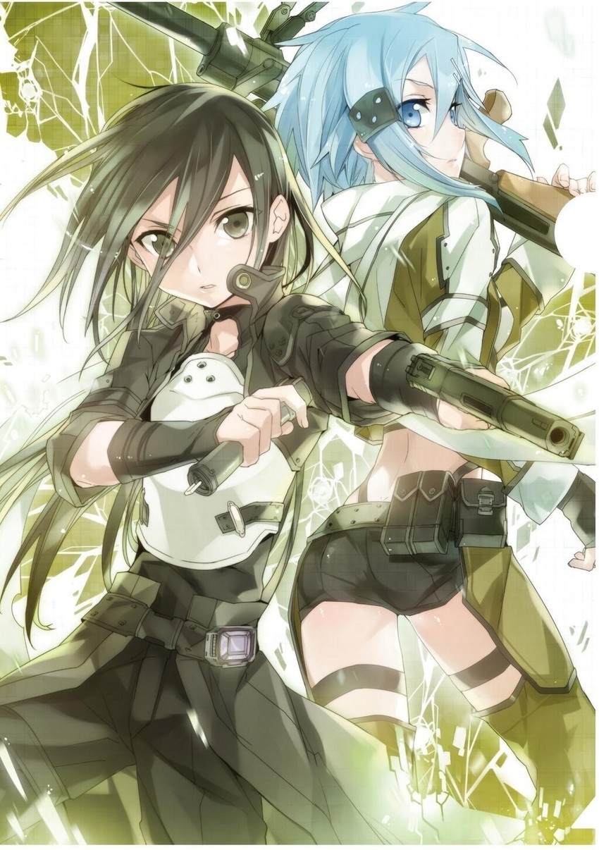 kirito and sinon (sword art online) drawn by bunbun
