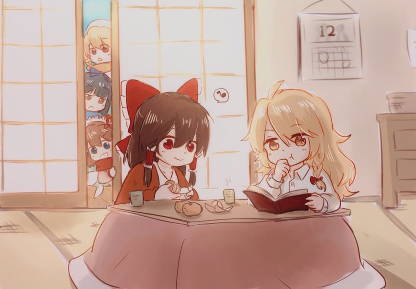 hakurei reimu, kirisame marisa, star sapphire, luna child, and sunny milk (touhou) drawn by niangao_(8490593)