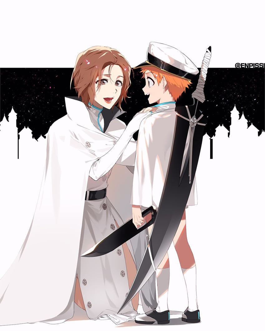 kurosaki ichigo and kurosaki masaki (bleach and 1 more) drawn by enpissi