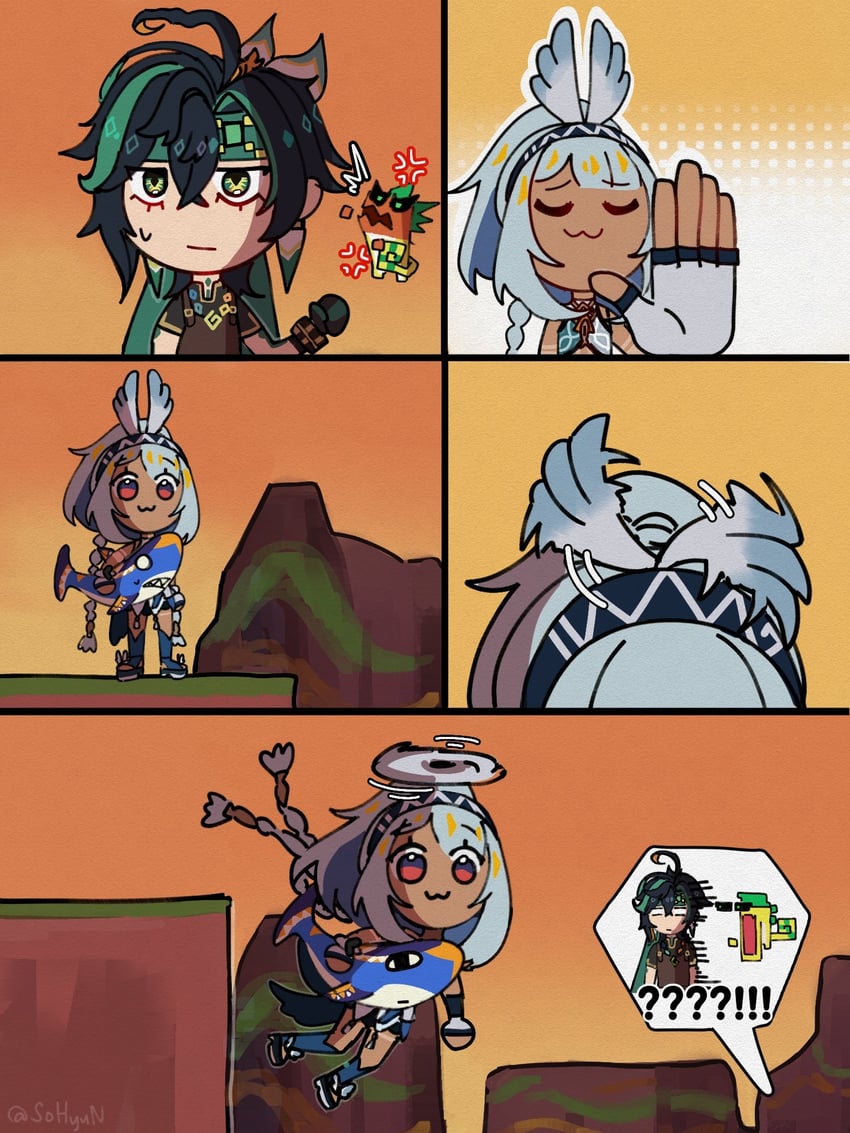 mualani, kinich, and ajaw (genshin impact) drawn by sohyun_24