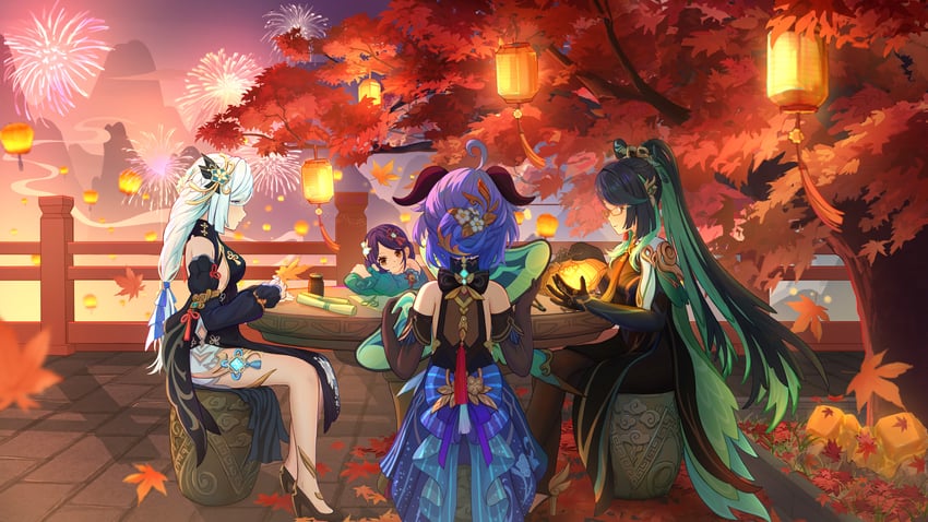 ganyu, xianyun, shenhe, and shuyu (genshin impact) drawn by benzi_li