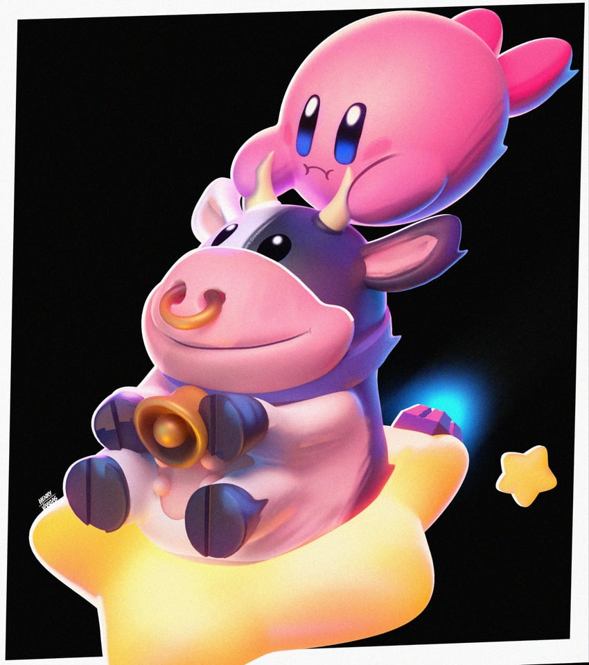 kirby and moo moo (mario and 6 more) drawn by henry_vargas